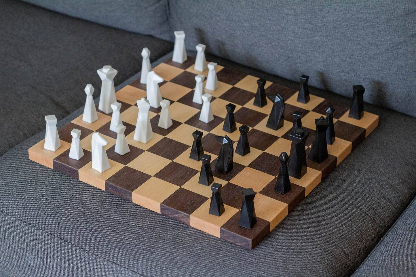 Modern Handmade Geometric Borderless Chess Set / Weighted Resin Pieces