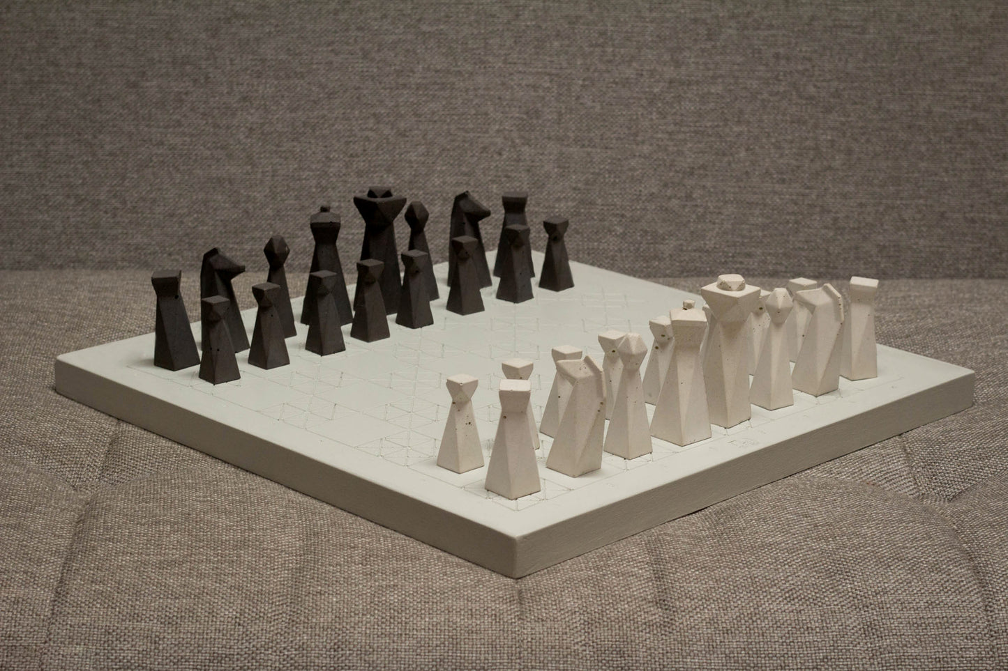 Handmade Modern Concrete Geometric Chess Set with Concrete Chess Pieces | Home Decor | Luxury Personalized Gift