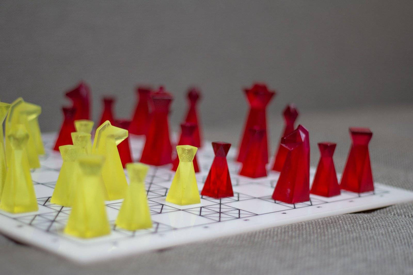 Colorful Transparent Resin Chess Pieces - Handmade geometric modern chess set design gift by PLA Concept