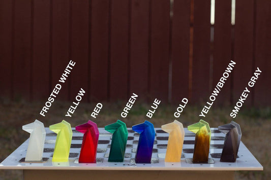Colorful Transparent Resin Chess Pieces - Handmade geometric modern chess set design gift by PLA Concept
