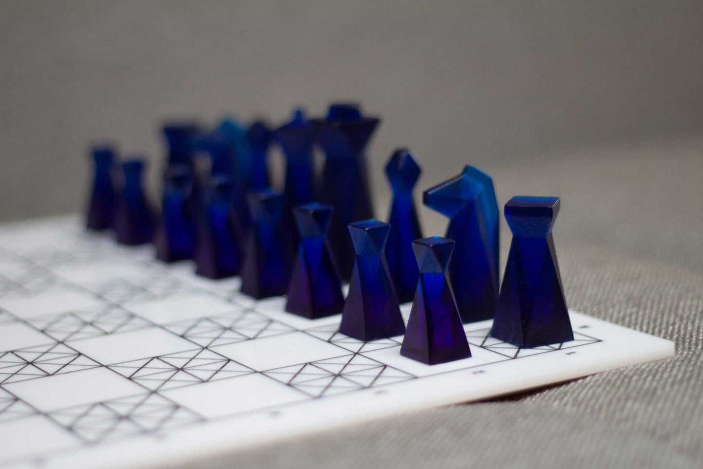 Colorful Transparent Resin Chess Pieces - Handmade geometric modern chess set design gift by PLA Concept