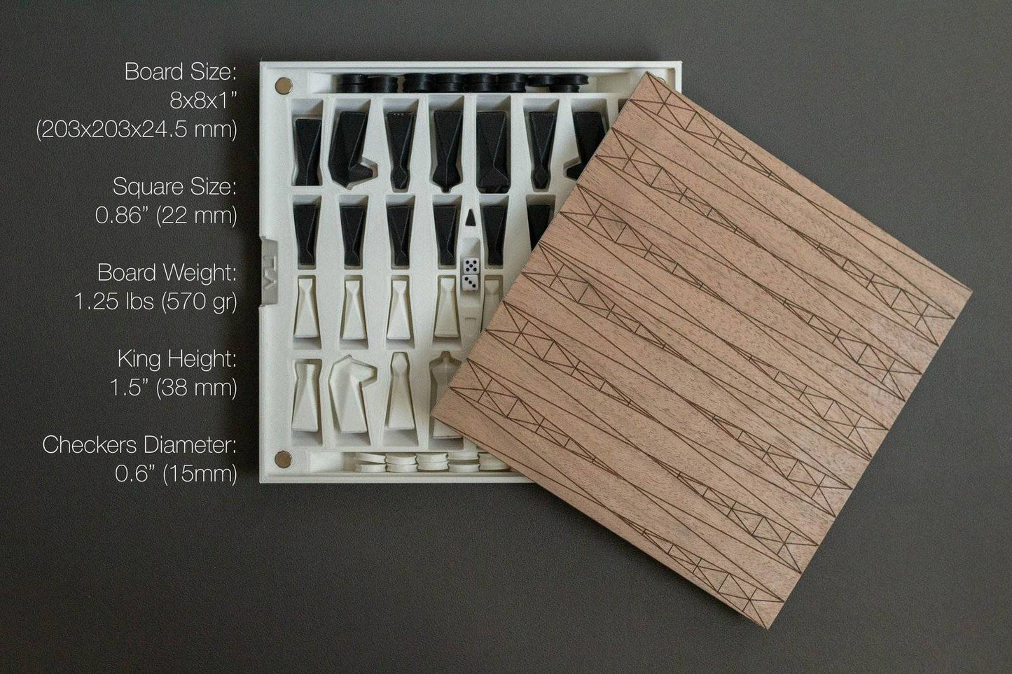 Personalized Magnetic Travel Chess Backgammon Checkers Set, Modern Chess Set, Minimalist Unique Chess Set with Board, 3D Printed