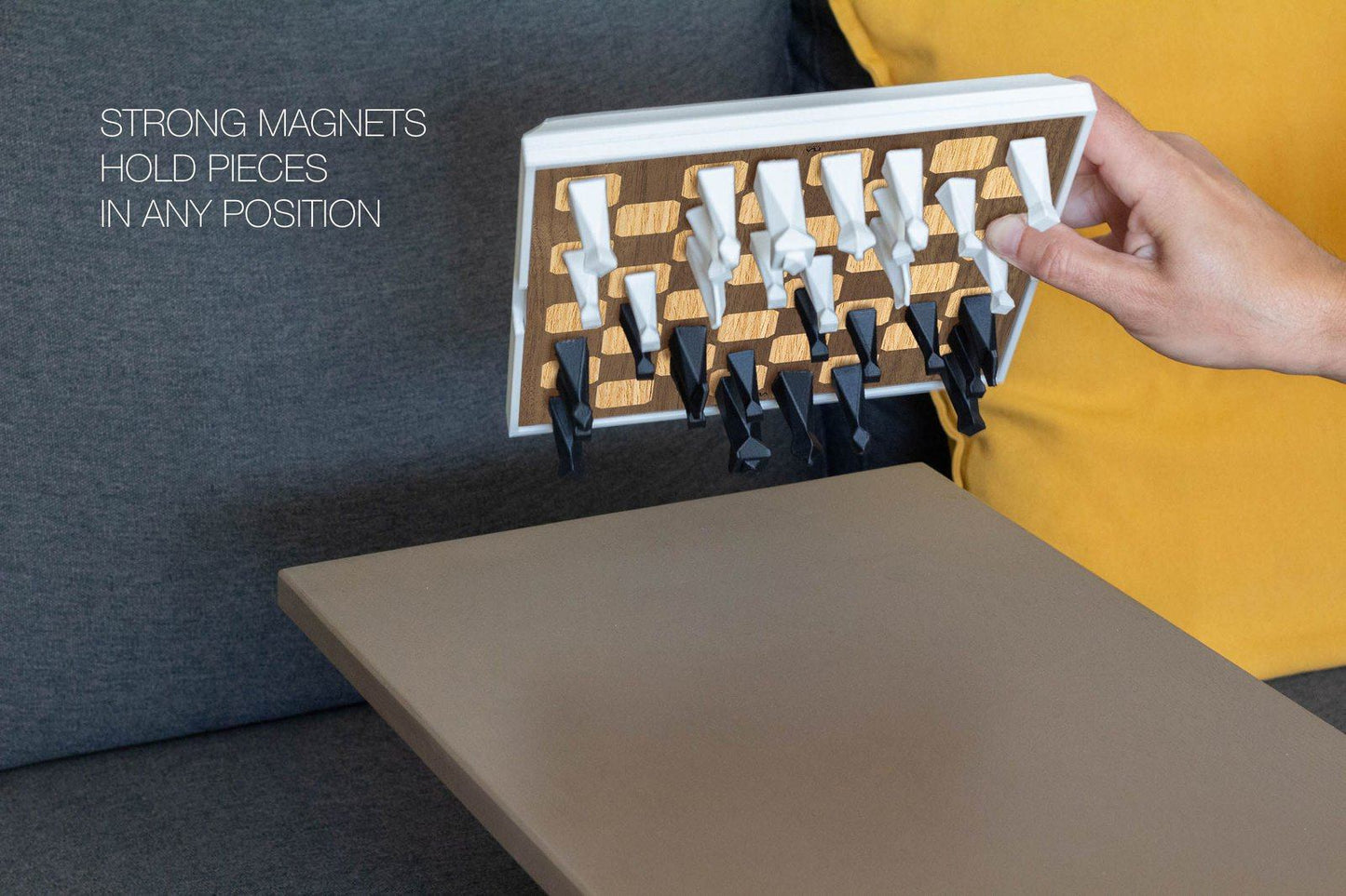 Personalized Magnetic Travel Chess Set, Modern Chess Set, Minimalist Unique Chess Set with Board, Birthday Gift, 3D Printed Chess Pieces