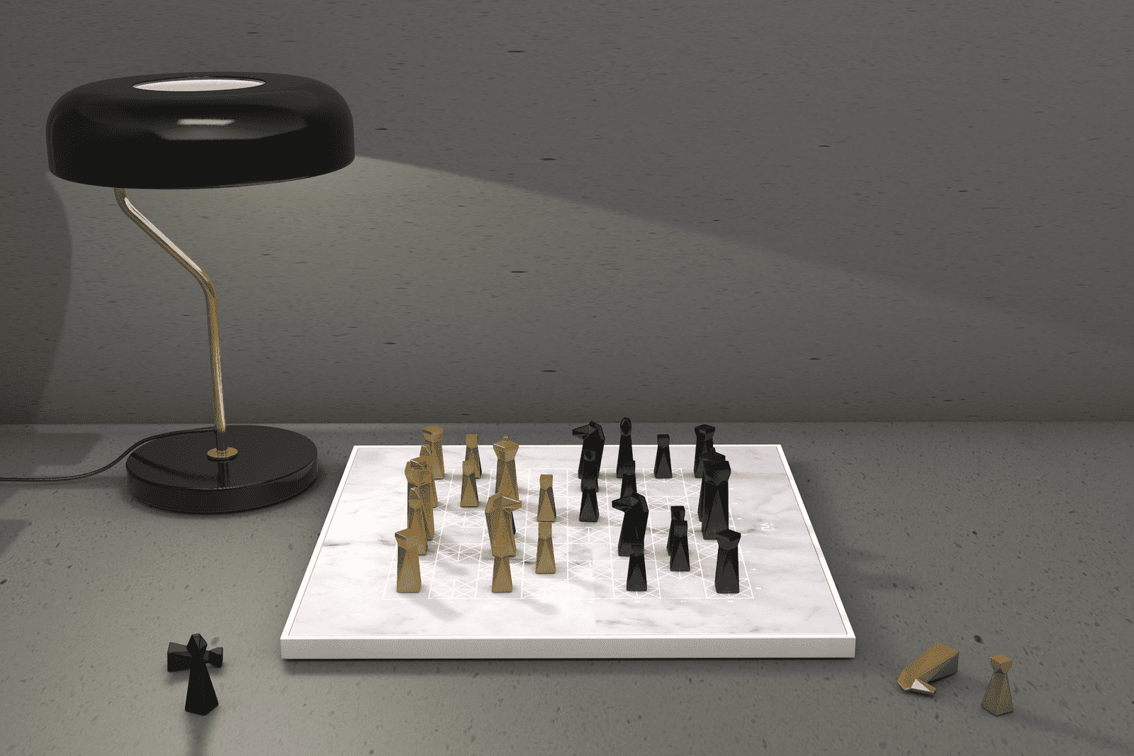 Gray Marble Chess Set, Handmade Modern Geometric Chess Set with Resin Chess Pieces, Custom Gift