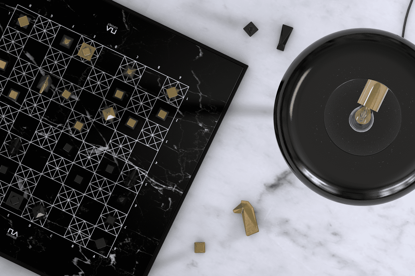 Black Marble Chess Set, Handmade Modern Geometric Chess Set with Resin Chess Pieces, Custom Gift