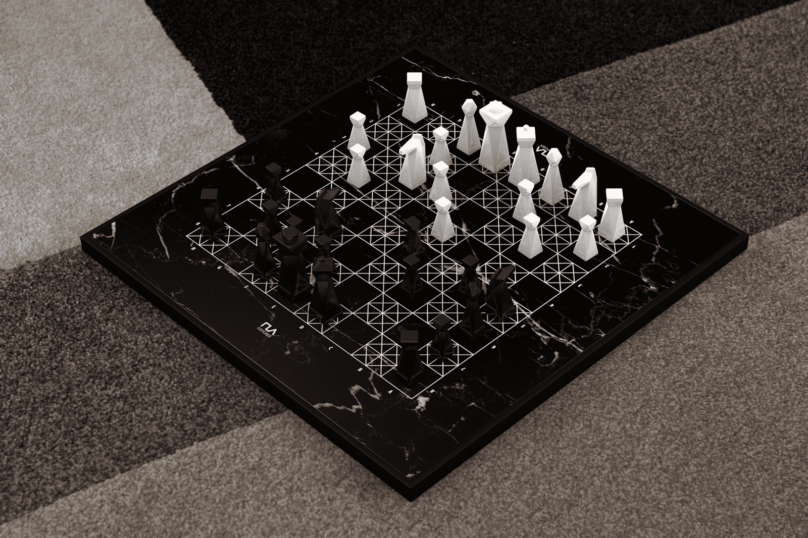 Black Marble Chess Set, Handmade Modern Geometric Chess Set with Resin Chess Pieces, Custom Gift