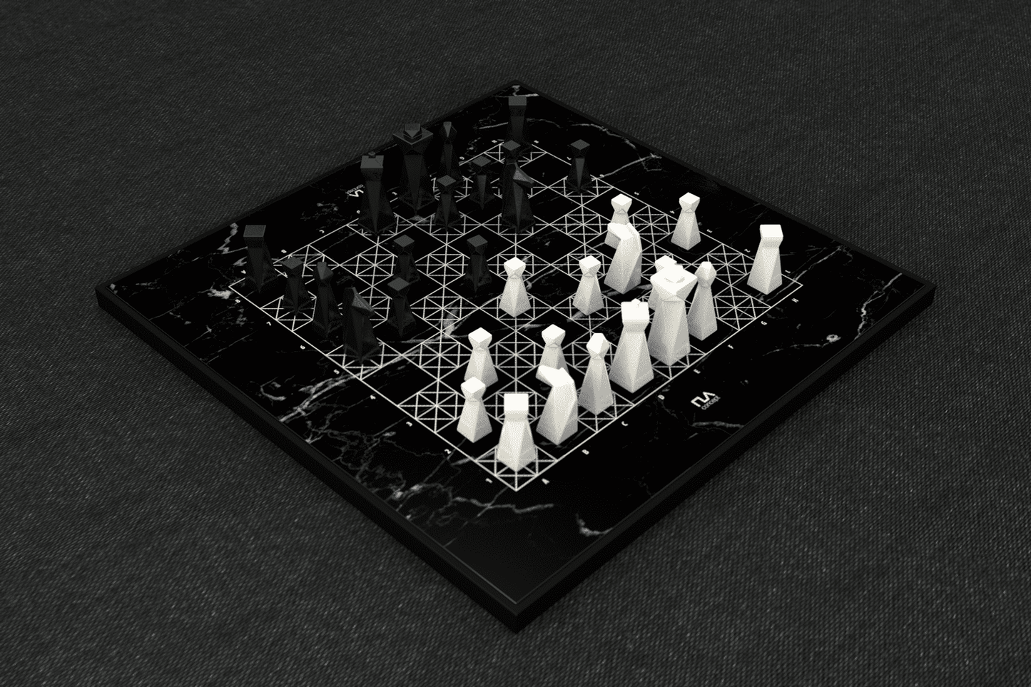 Luxury black leather and marble chess set board with roman chessmen –