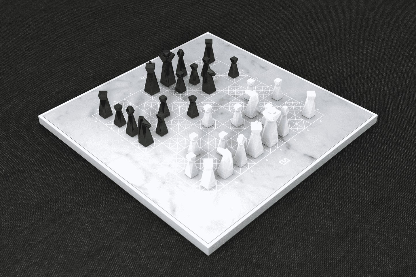 Gray Marble Chess Set, Handmade Modern Geometric Chess Set with Resin Chess Pieces, Custom Gift