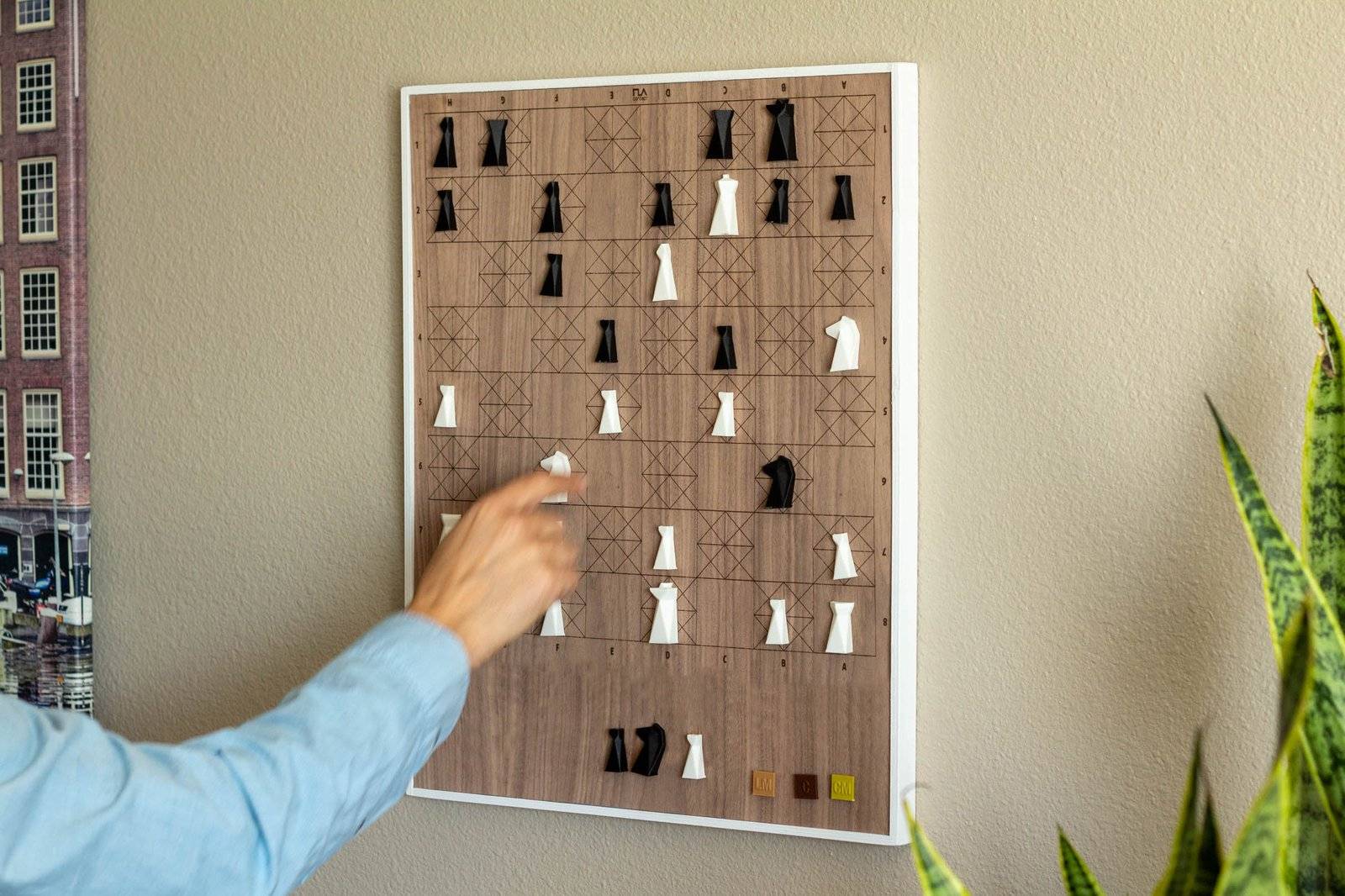 Vertical Chess Set, Handmade Modern Geometric Chess Set with Magnetized Chess Pieces, Custom Gift