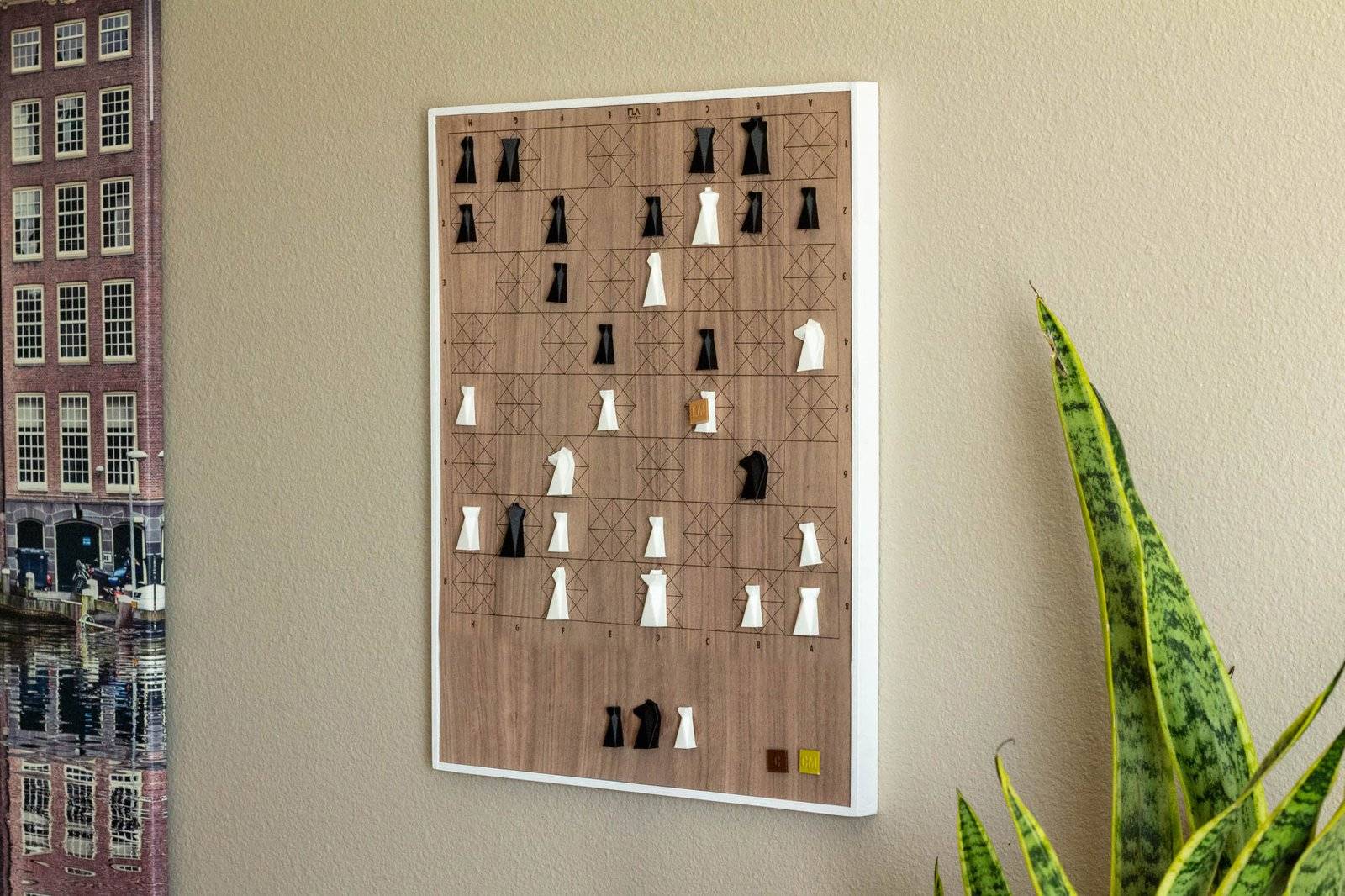 Vertical Chess Set, Handmade Modern Geometric Chess Set with Magnetized Chess Pieces, Custom Gift