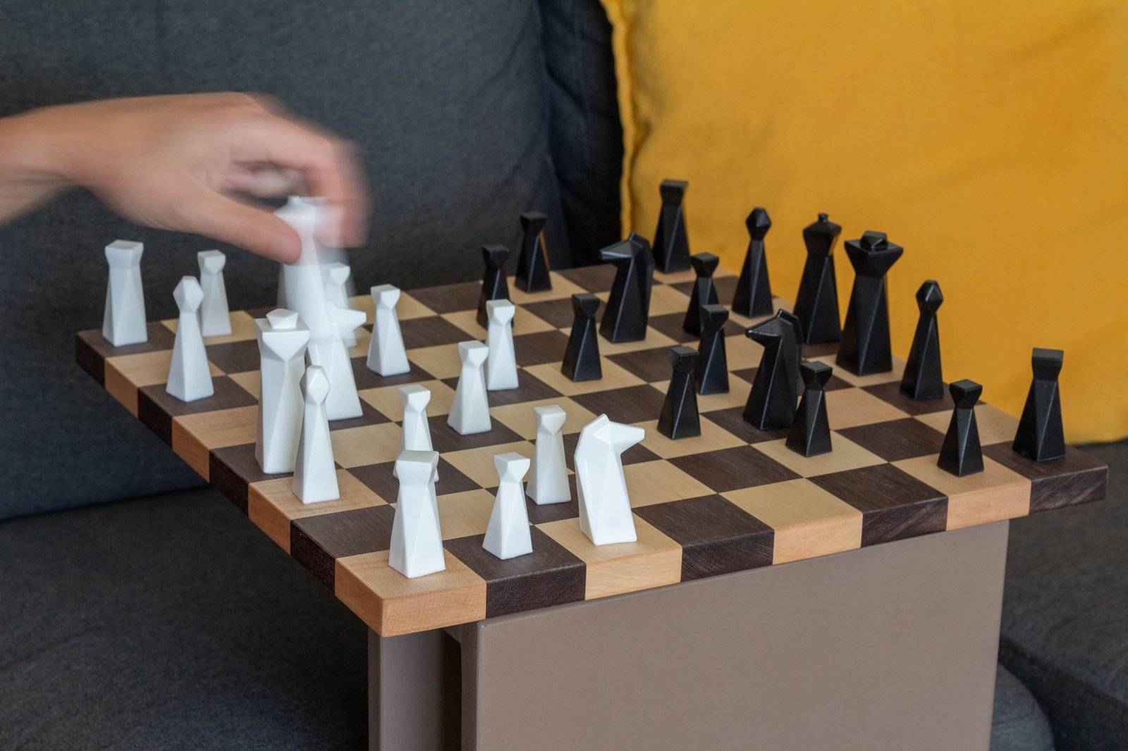 Modern Handmade Geometric Borderless Chess Set / Weighted Resin Pieces