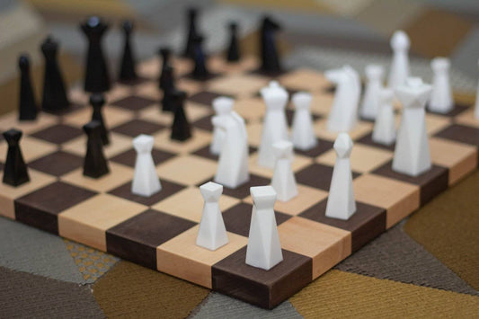 Modern Handmade Geometric Borderless Chess Set / Weighted Resin Pieces