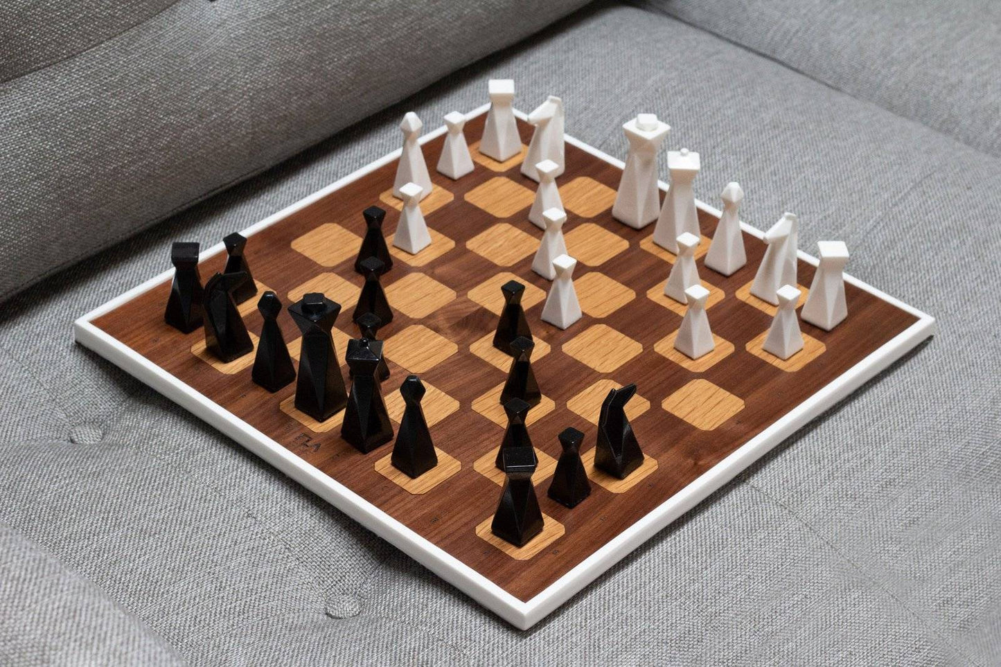 Walnut Chess Set - Handmade geometric modern chess set design gift by PLA Concept