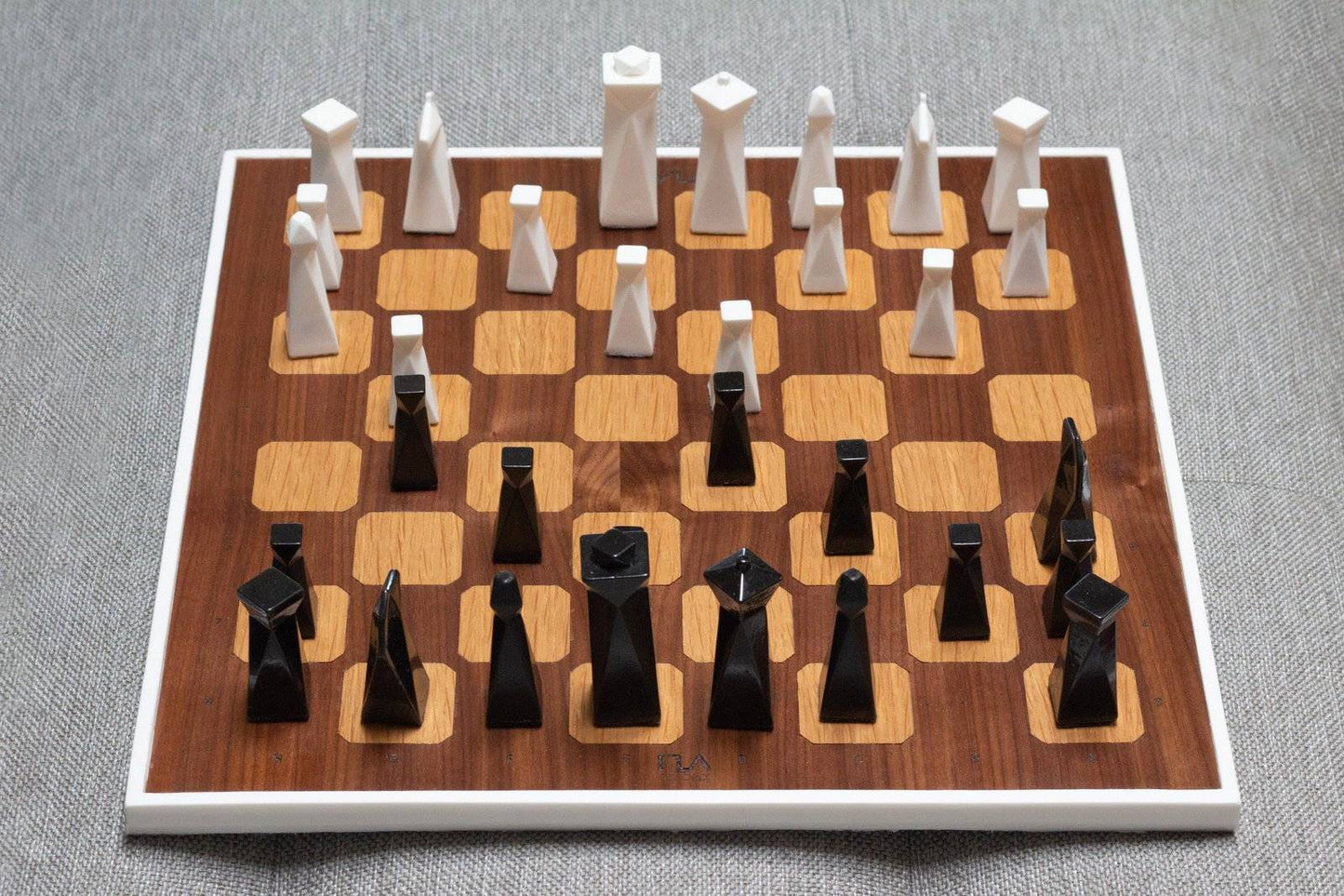 Walnut Chess Set - Handmade geometric modern chess set design gift by PLA Concept