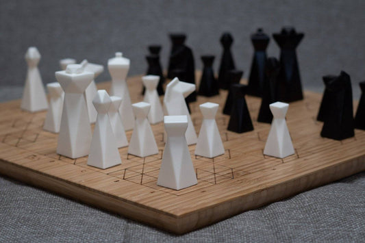 Bamboo Chess Set - Handmade geometric modern chess set design gift by PLA Concept