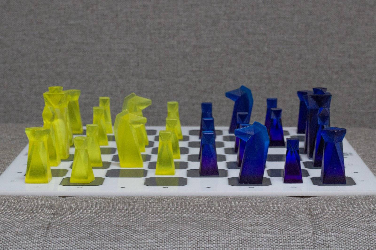 Colorful Transparent Resin Chess Pieces - Handmade geometric modern chess set design gift by PLA Concept